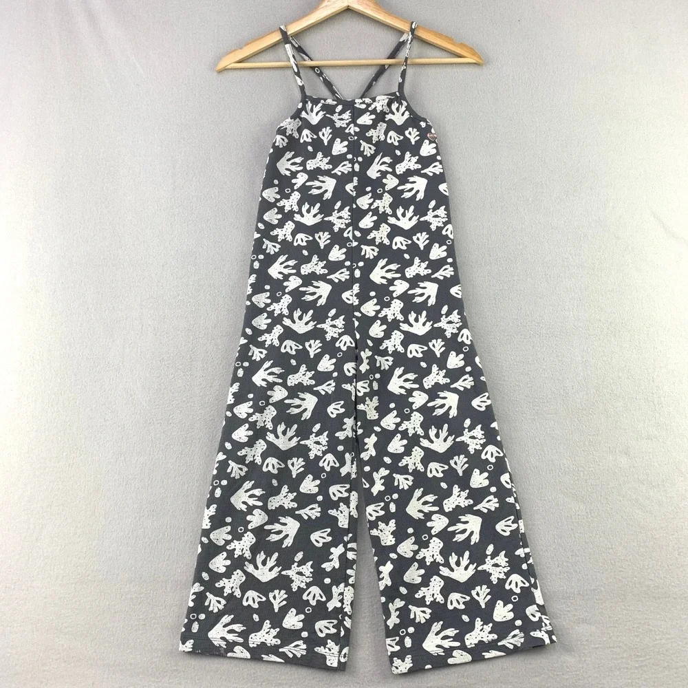 Babyface Coral Jumpsuit Girls 8YR Gray White Wide Leg Sleeveless Cotton